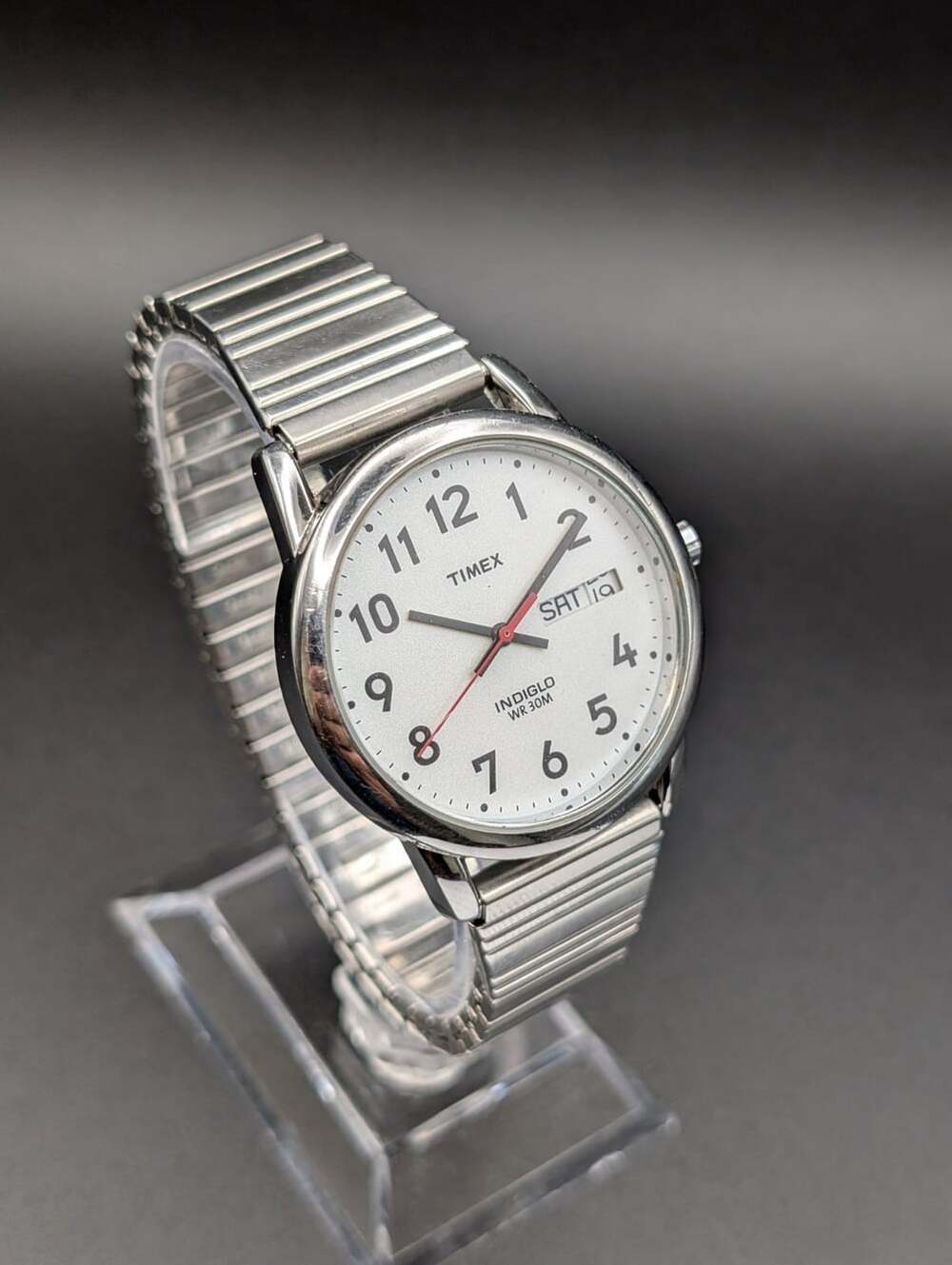 intage Timex Indiglo Silver-Tone Quartz Dress Watch, Aftermarket Expansion Stret
